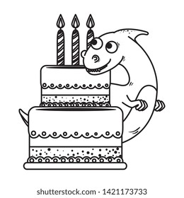 cute dinosaur with sweet cake