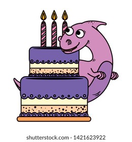 cute dinosaur with sweet cake