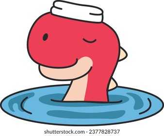 cute dinosaur with swimsuit float in water icon vector illustration design