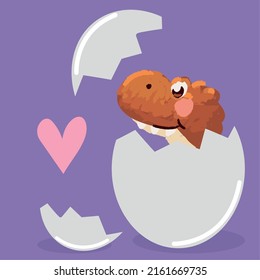 Cute Dinosaur T Rex In Eggshell Cartoon