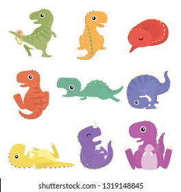 cute dinosaur T Rex in many actions