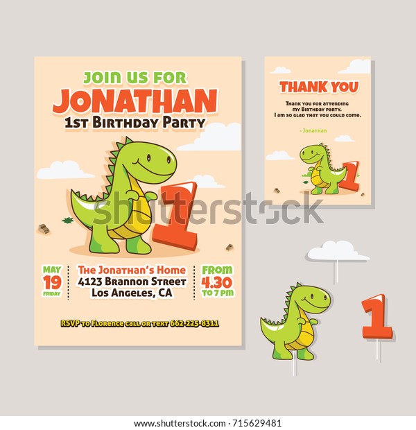 Cute Dinosaur Theme 1st Birthday Party Stock Vector (Royalty Free ...