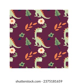 Cute Dinosaur Theme Seamless Pattern Vector Illustration