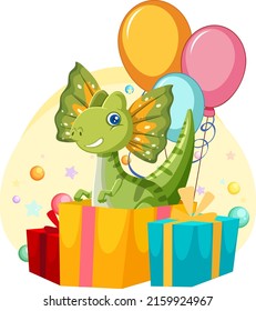 Cute dinosaur themed party cartoon illustration