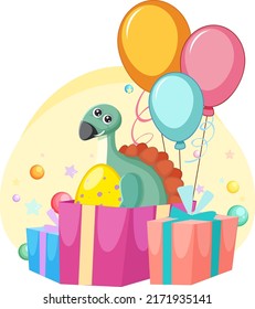 Cute dinosaur themed party cartoon illustration