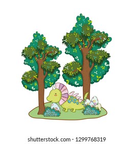 cute dinosaur with tree in the landscape