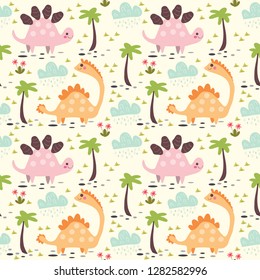 cute dinosaur and the tree seamless pattern/background