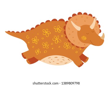 Cute dinosaur. Triceratops. Funny animal. Vector background. Isolated hand drawn illustration. Character for kids. Pencil texture.