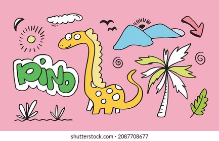 Cute dinosaur t-shirt design with slogan. Vector illustration design for fashion fabrics, textile graphics,wrapping paper,prints.