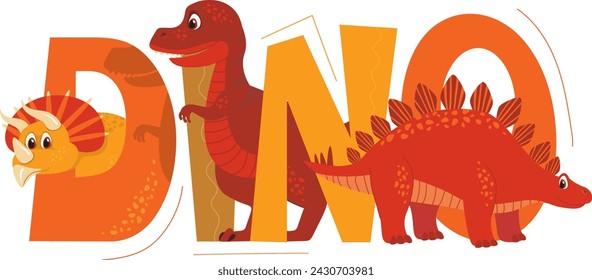 Cute dinosaur t-shirt design with text Dino and funny characters