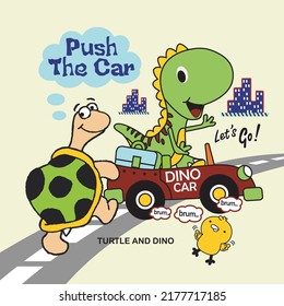 cute dinosaur and turtle design cartoon vector illustration for print