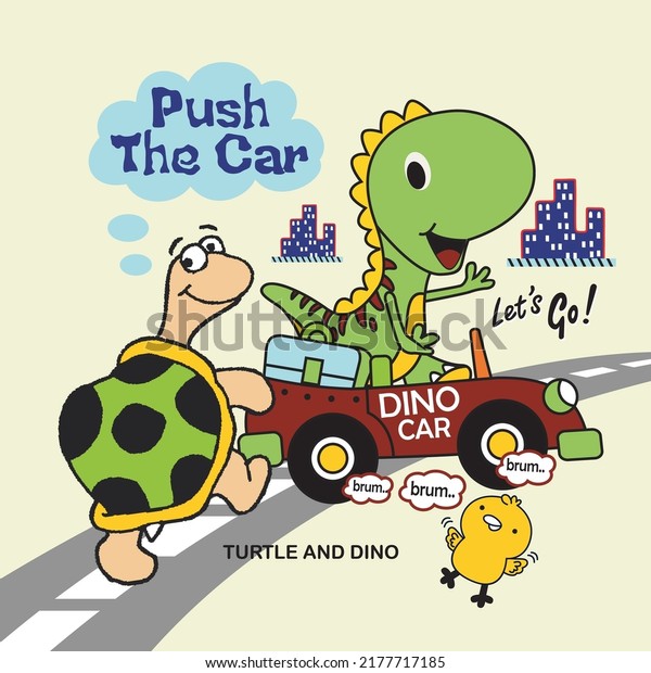 cute dinosaur and turtle design cartoon vector\
illustration for print