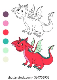 Cute dinosaur with two horns. Coloring book. Black and White outline. Great illustration for a school books and more. VECTOR. Editorial. Education. Advertising. Board.