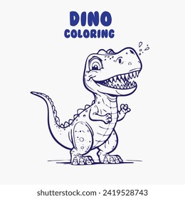 Cute dinosaur of tyrannosaurus cartoon characters vector illustration. For kids coloring book. line art for coloring page