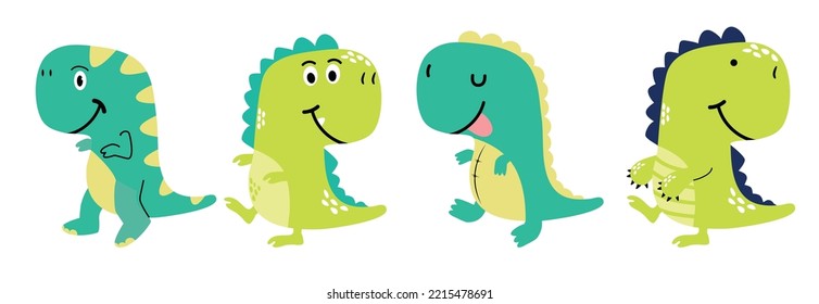 Cute dinosaur tyrannosaurus cartoon set