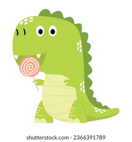 Cute dinosaur tyrannosaurus with lollipop