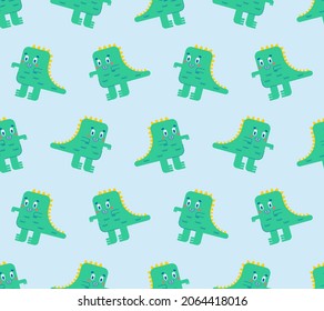 Cute Dinosaur tyrannosaurus pattern seamless. Cartoon dino t-rex background. Baby fabric texture