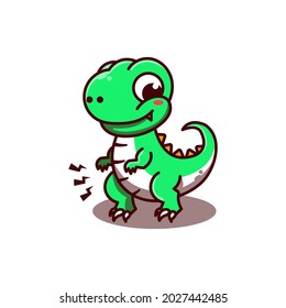Cute dinosaur tyrex with smiling face vector cartoon illustration. Cartoon flat style dinosaur. Mascot design.
