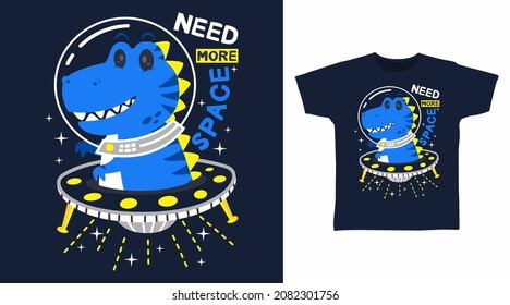 Cute dinosaur with ufo cartoon tshirt designs