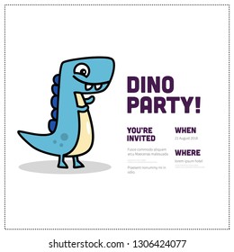 Cute Dinosaur Vector Cartoon Invitation Design with Where and When Details