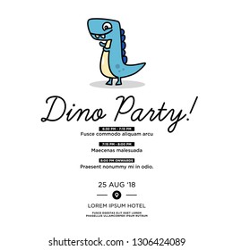 Cute Dinosaur Vector Cartoon Invitation Design with Where and When Details