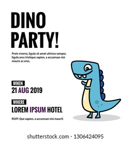 Cute Dinosaur Vector Cartoon Invitation Design with Where and When Details