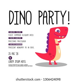 Cute Dinosaur Vector Cartoon Invitation Design with Where and When Details