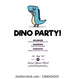 Cute Dinosaur Vector Cartoon Invitation Design with Where and When Details