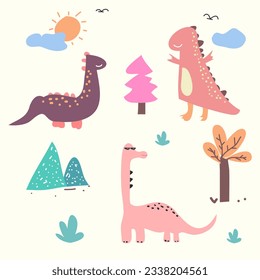 cute dinosaur vector collection for print, greeting card and background wallpaper