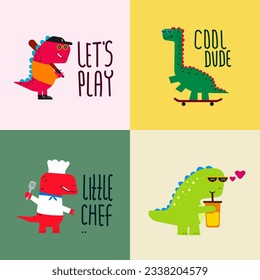 cute dinosaur vector collection for print, greeting card and background wallpaper