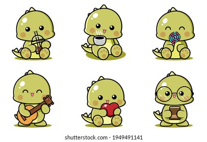 cute dinosaur vector design with various poses