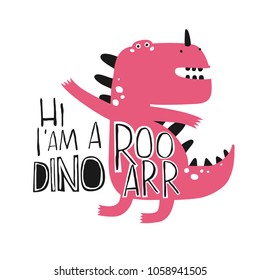 Cute dinosaur vector drawing for baby tee print. T-shirt graphics for kids vector illustration.