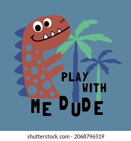 cute dinosaur vector drawing with trees for tee print
