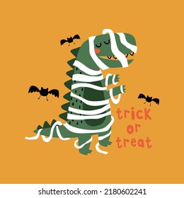 lindo vector de dinosaurio dibujado como momia para el concepto de halloween