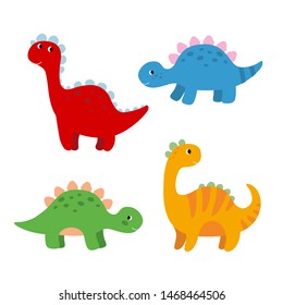 Cute dinosaur vector illustration. Cartoon dino characters on white background.