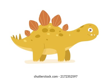 Cute dinosaur vector illustration. Cartoon isolated adorable stegosaurus for baby collection of extinct prehistoric dragon animal, funny dino character, ancient wild reptile from jurassic era