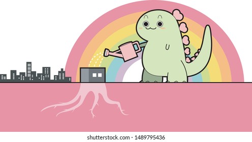 Cute dinosaur vector illustration. Environmental protection. Cartoon.