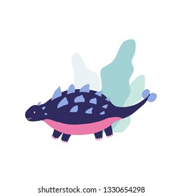 Cute Dinosaur vector illustration in flat style. Ankylosaur. For poster, t-shirt, wallpaper, card.