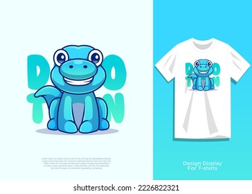 cute dinosaur vector illustration, flat cartoon style design, with added look on t-shirt.