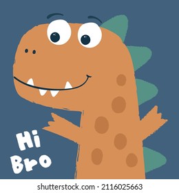 Cute Dinosaur Vector Illustration For Kids Apparels
