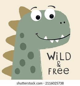 Cute Dinosaur Vector Illustration For Kids Apparels