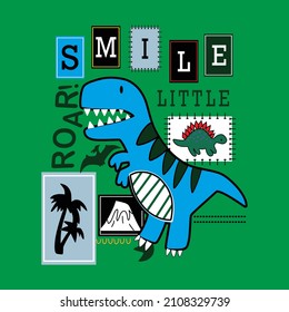 Cute dinosaur vector illustration for t-shirt design with slogan. Vector illustration design for fashion fabrics, textile graphics, prints.