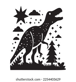 Cute dinosaur vector motif for kids. Hand drawn childlish paleo reptile illustration for quirky art. 