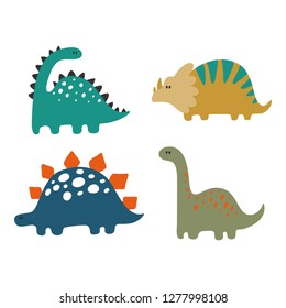 Cute dinosaur vector print for kids. Vector print  with cartoon dinosaur.  Cute Dino pastel print for party decor. 