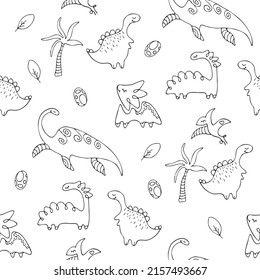 Cute dinosaur vector print for kids design. Vector print with cartoon dinosaur. Cute Dino doodle print for childish decor. Seamless pattern