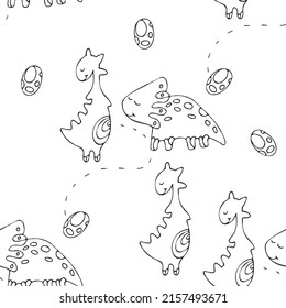 Cute dinosaur vector print for kids design. Vector print with cartoon dinosaur. Cute Dino doodle print for childish decor. Seamless pattern