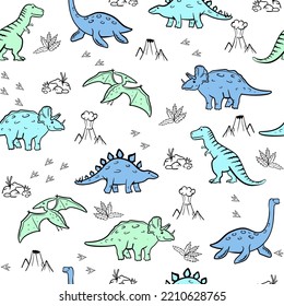 Cute dinosaur vector print for kids. Vector Seamless pattern with cartoon dinosaur. Cute Dino pastel print for party decor