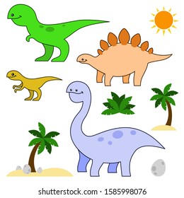 Cute Dinosaur Vector Set on White