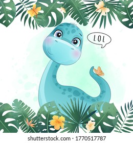 Cute dinosaur with watercolor illustration