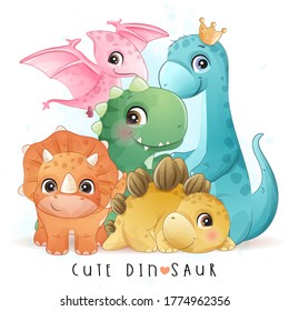 Cute dinosaur with watercolor illustration